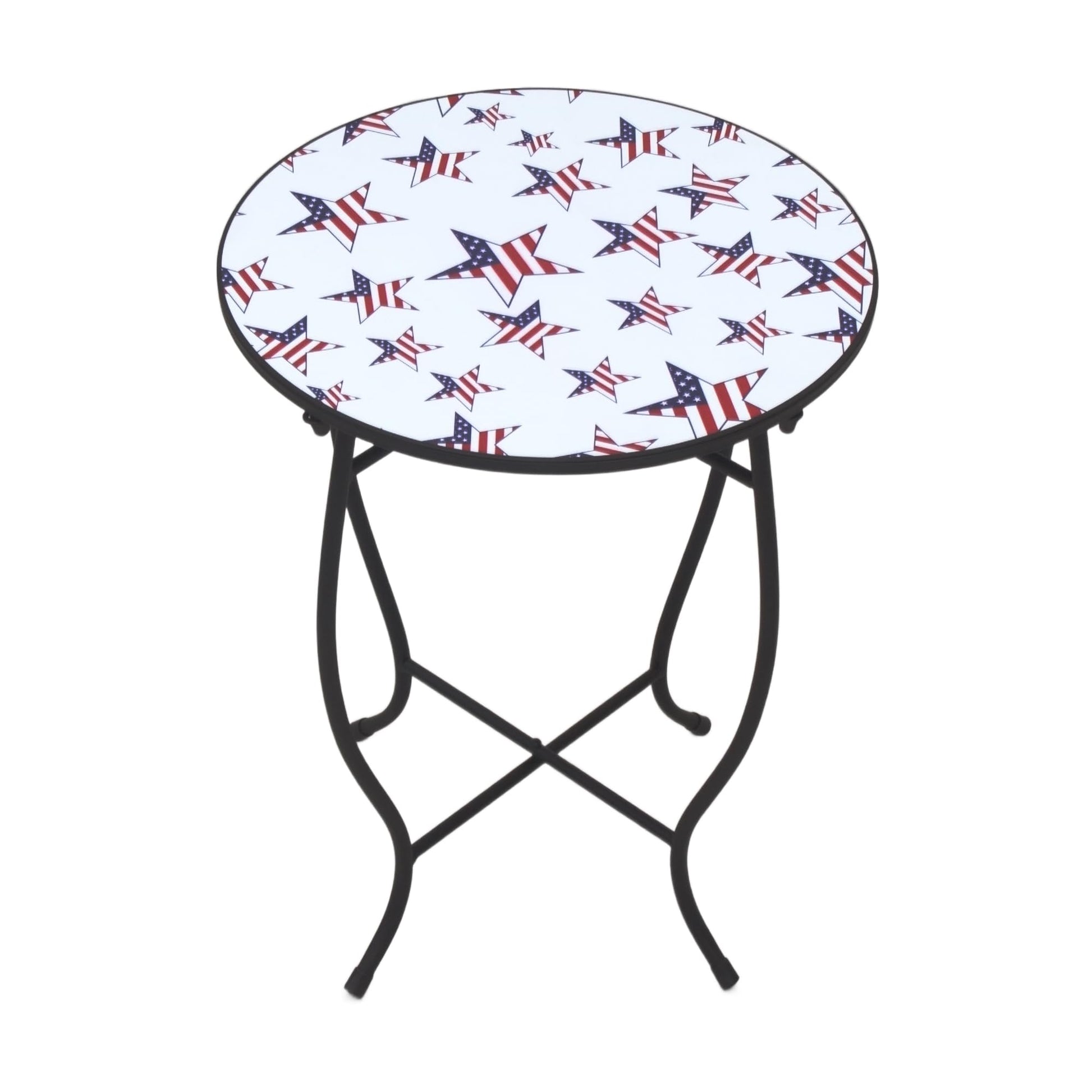 Lasungreen Theme Pattern Small 14 Inches Outdoor Side Table, Metal Frame for Patio, Indoor End Table (Holiday White) - Bircata