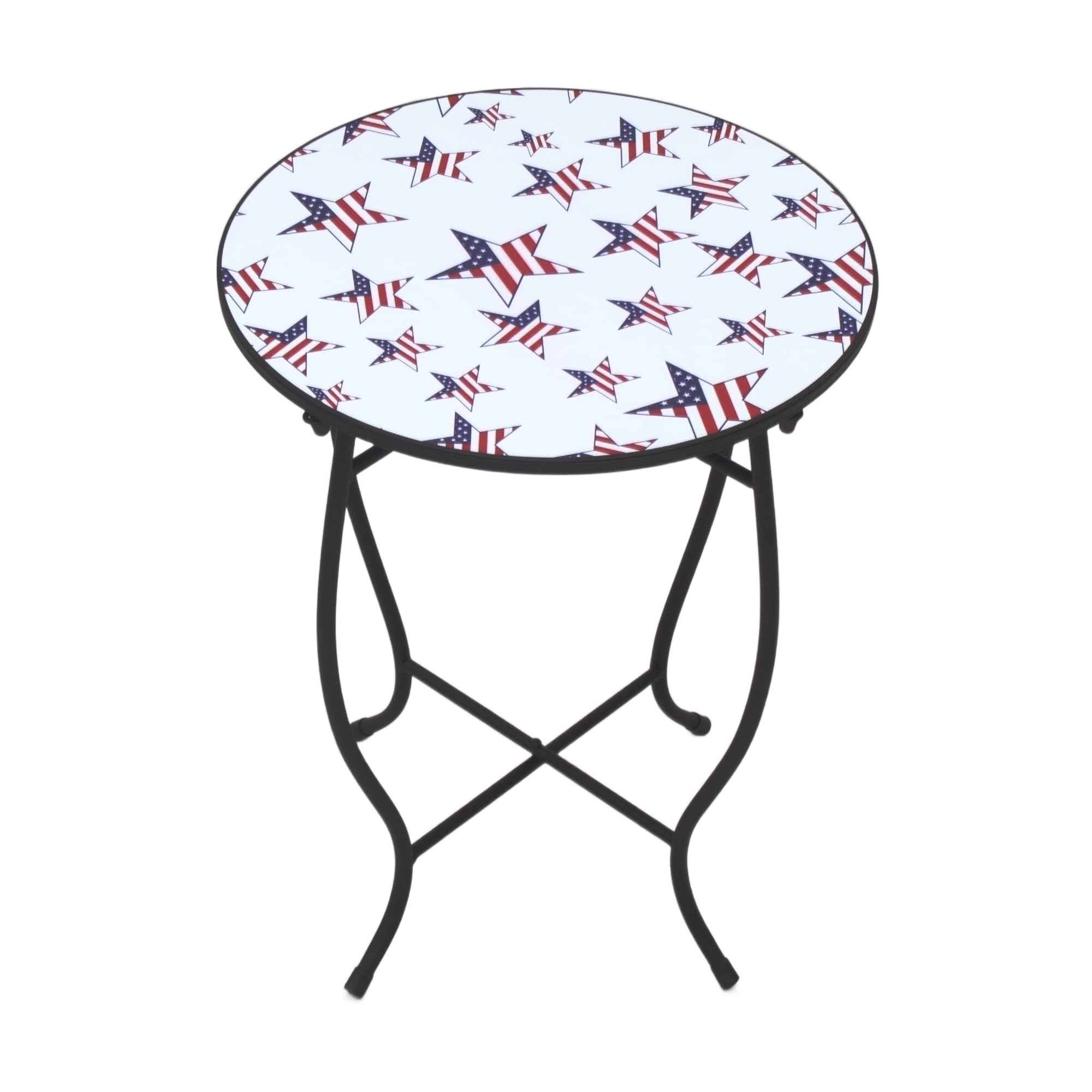 Lasungreen Theme Pattern Small 14 Inches Outdoor Side Table, Metal Frame for Patio, Indoor End Table (Holiday White) - Bircata