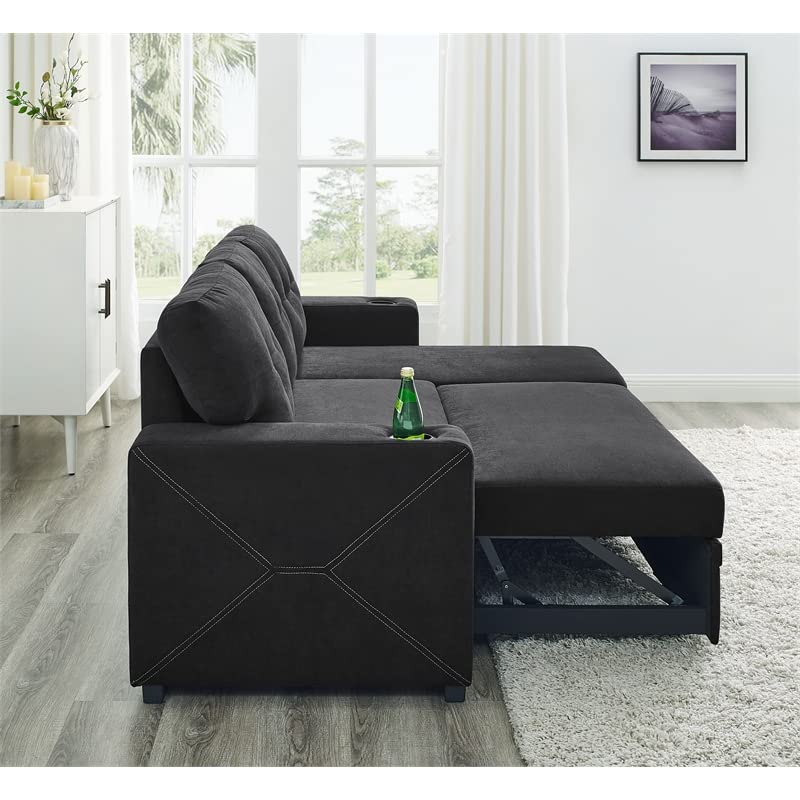 Upholstery Polyester Blend Fabric Convertible Sectional Sleeper Sofa