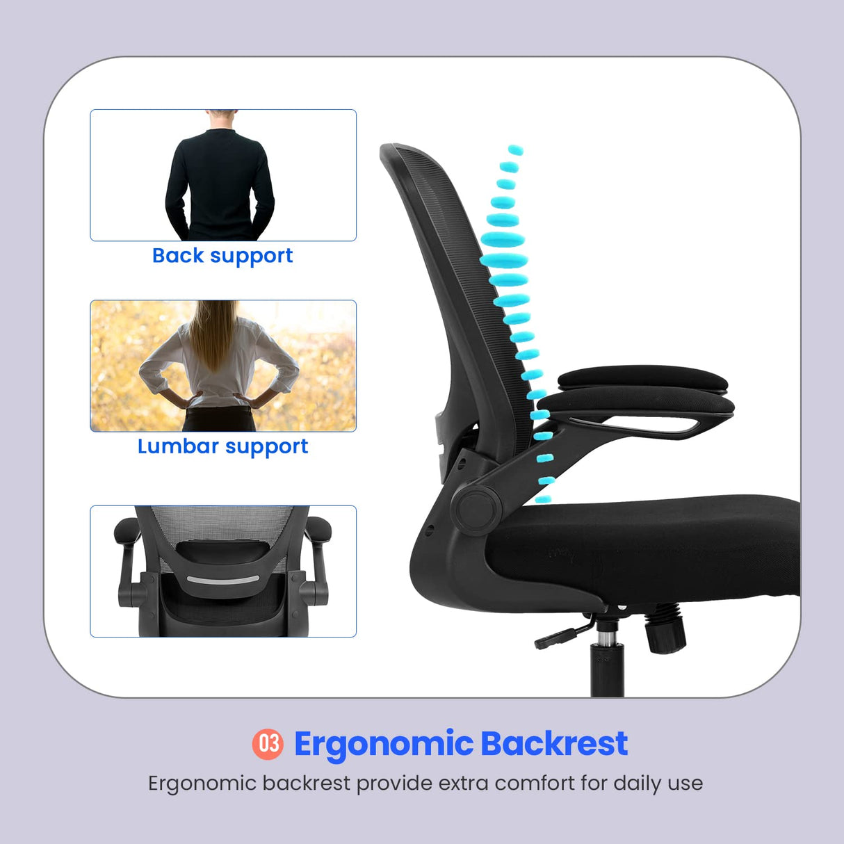 Ergonomic Desk Modern Rolling Executive Mesh Chair with Lumbar Support