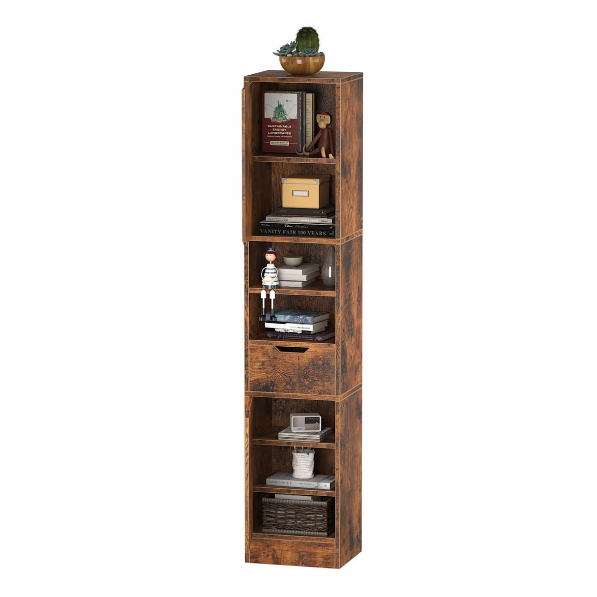 8 Tier Wooden Bookcases and Bookshelves, 67'' Tall Bookcase with 2 Doors and 1 Drawer,