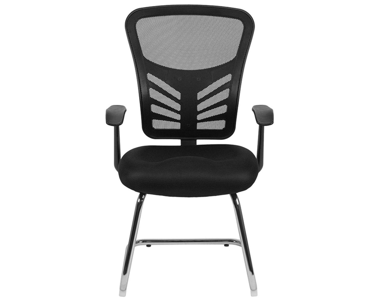 Steve Black Mesh Side Reception Chair with Chrome Sled Base