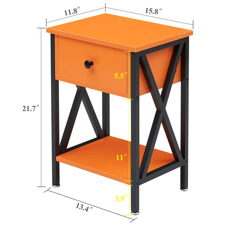 Nightstands Set of 2, Modern Bedside End Tables, Night Stands with Drawer and Storage Shelf for Living Room Bedroom, Industrial Metal Frame