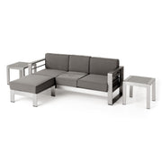 Cape Coral Outdoor 3 Seater Aluminum Conversation Set with Water Resistant Cushions