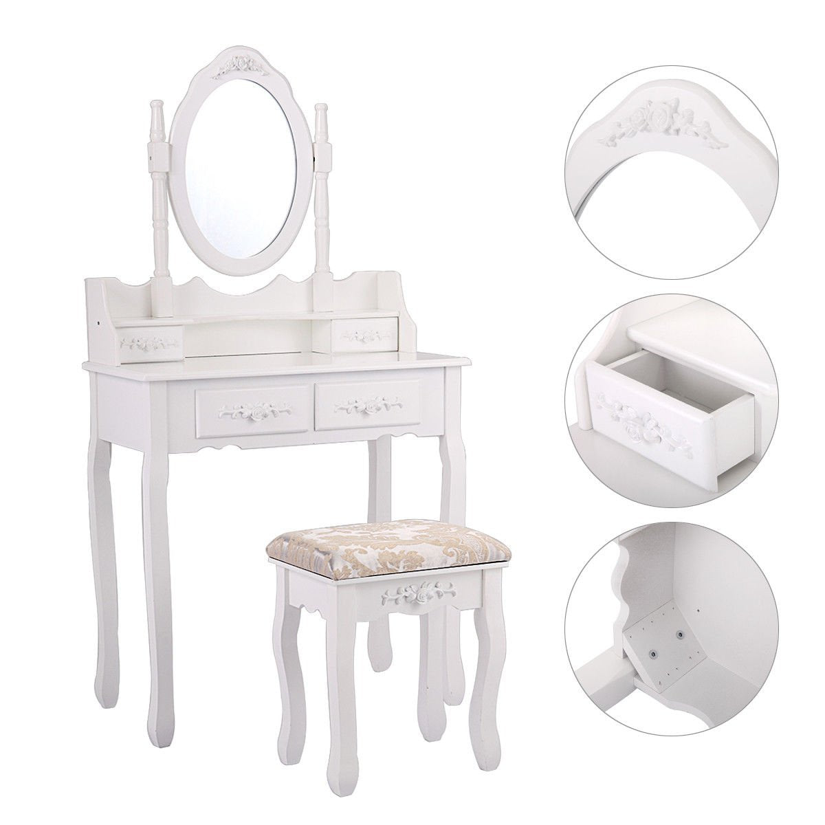 Dressing Table Stool Set w/ 4 Drawers