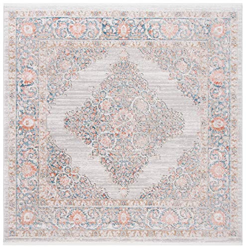 Shivan Collection 6'7" Square Grey / Rose SHV726F Shabby Chic Medallion