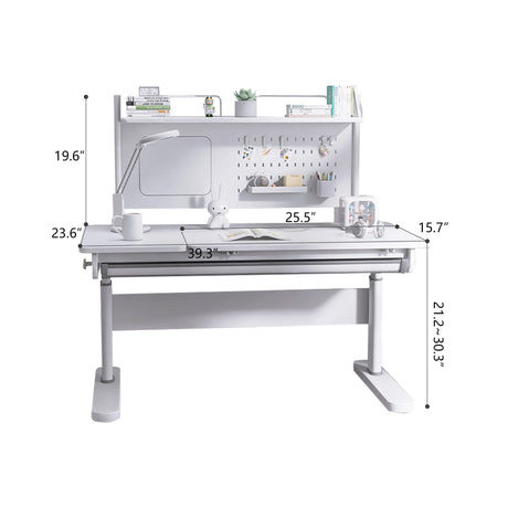 Desk and Chair for Kids, Height Adjustable Wood Children Study Computer Desk with Large Shelf