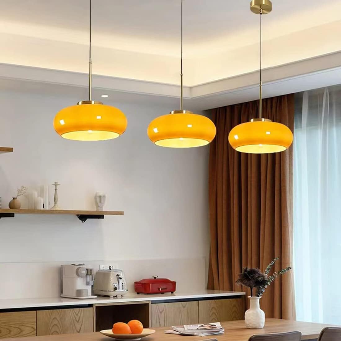 Adjustable Orange Glass Pendant Light for Kitchen Island