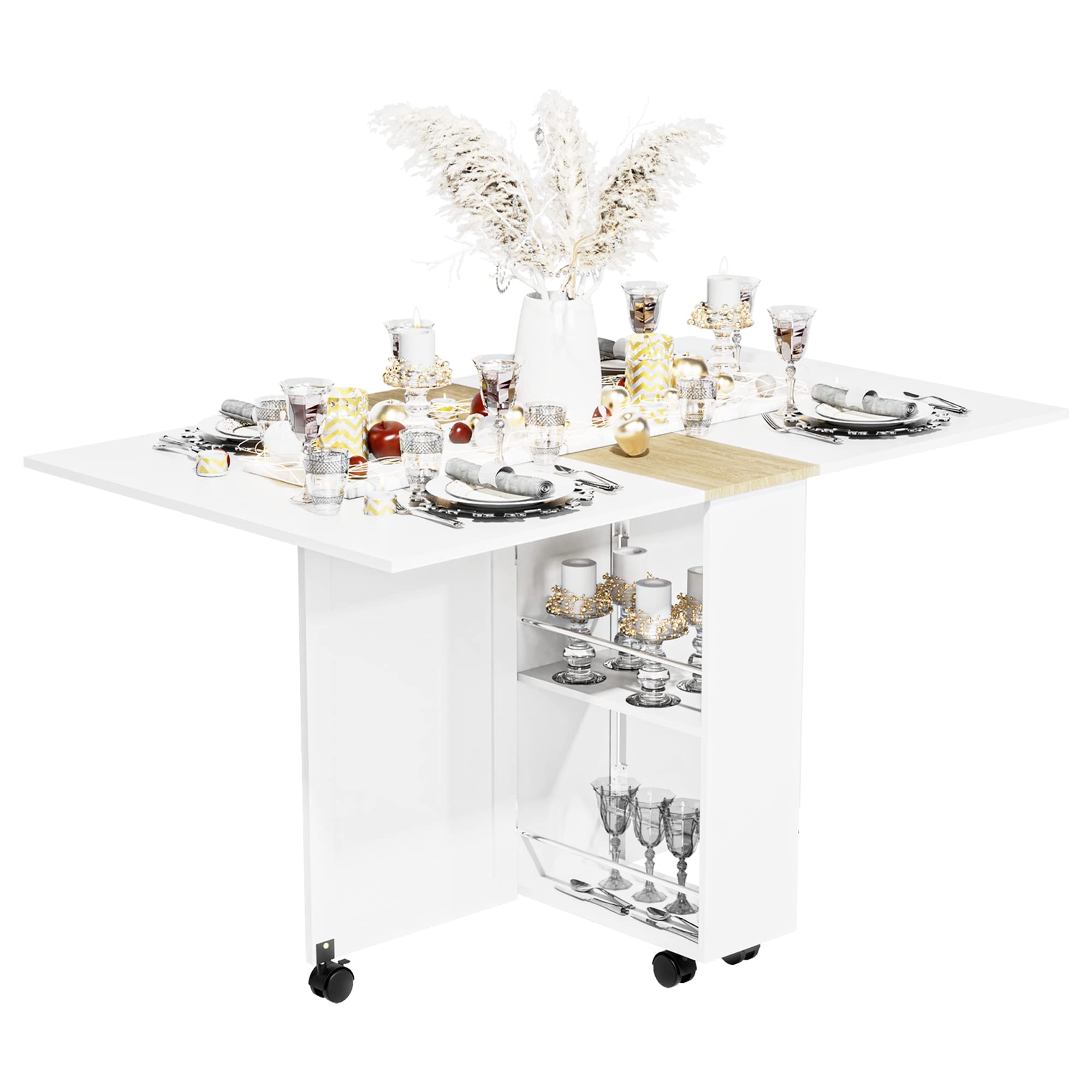 Folding Dining Table, Small Dining Table, Space Saving Dining Table with 6 Wheels,