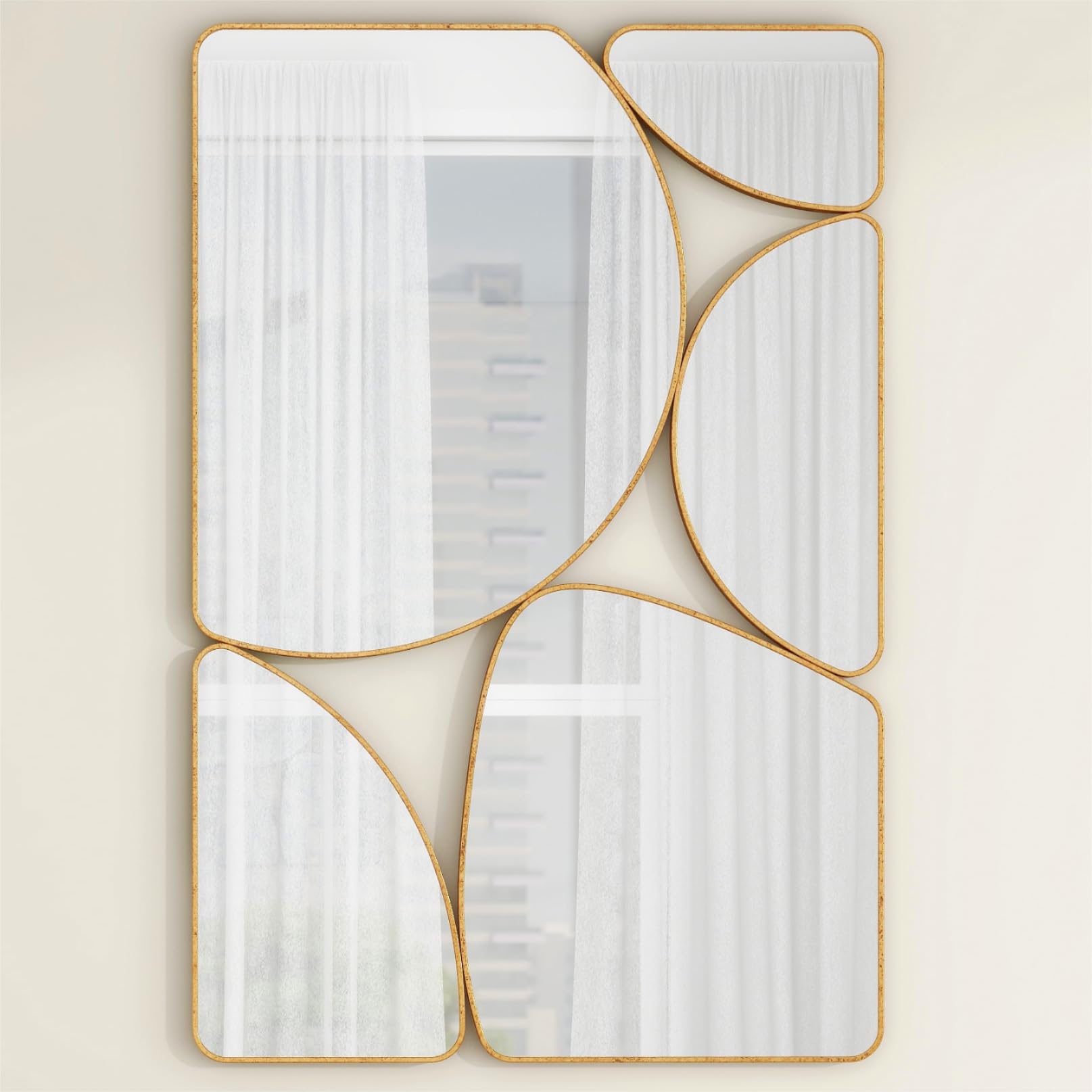 Antique Gold Mirror Wall Decorative, Oblong Odd Mirror Accent Abstract Mirror