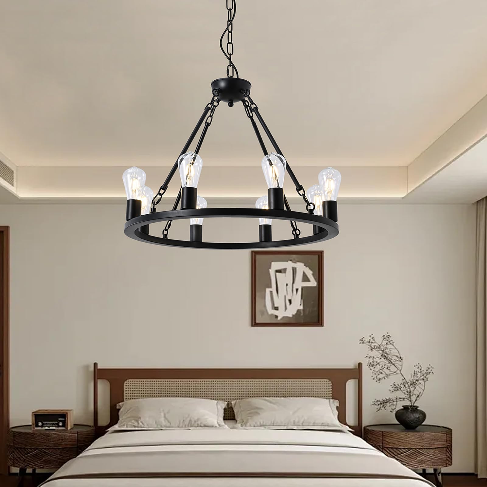 8-Light Wagon Wheel Chandelier 23.6" Rustic Farmhouse Chandelier Industrial Vintage