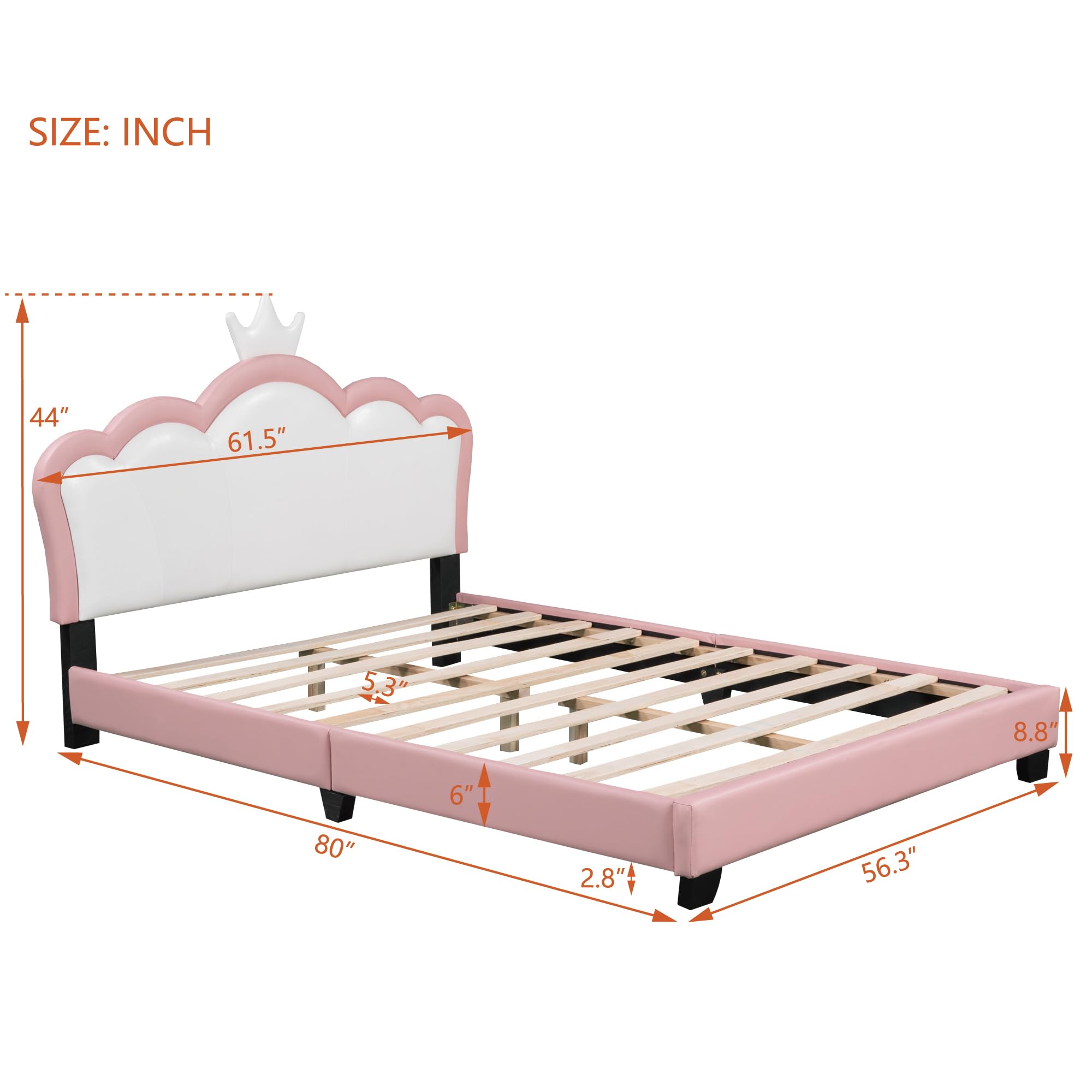 Full Kid Upholstered Day Frame Headboard, Wood Princess Low Platform Bed