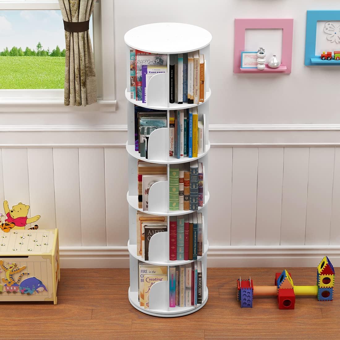 Rotating Stackable Shelves Bookshelf Organizer (White)