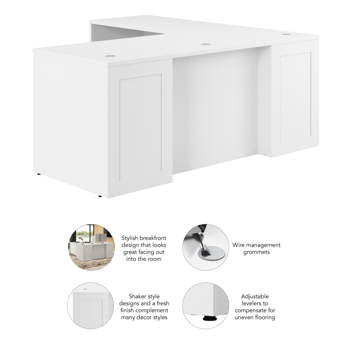 Hampton Heights 72W x 30D Executive L-Shaped Desk in White, Large Computer