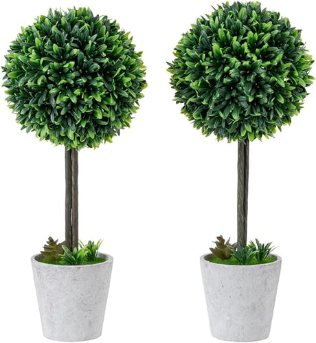 Artificial Boxwood Topiary Trees, Fake Plants Decor - 12 Inch Faux Tabletop Decorative Small