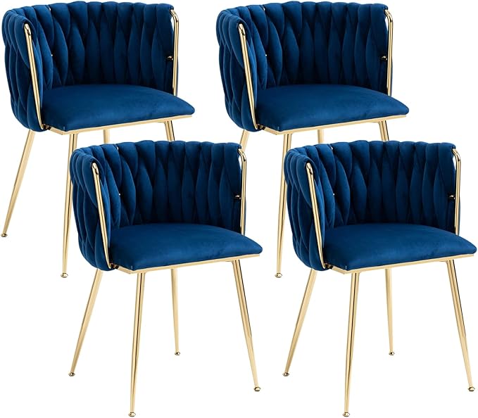 Velvet Dining Chairs Set of 4, Modern Upholstered Dining Chairs with Gold Metal Legs for