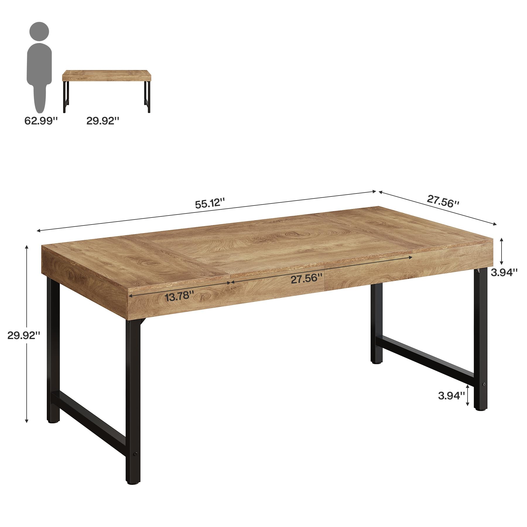 55-Inch Farmhouse Dining Table for 4-6 People