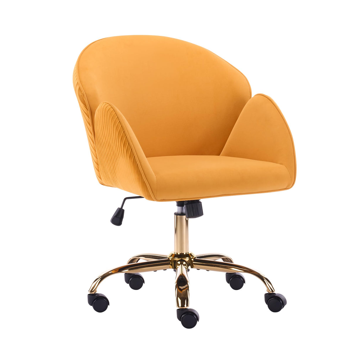 Velvet Home Office Desk Chair with Gold Wheels - Mustard