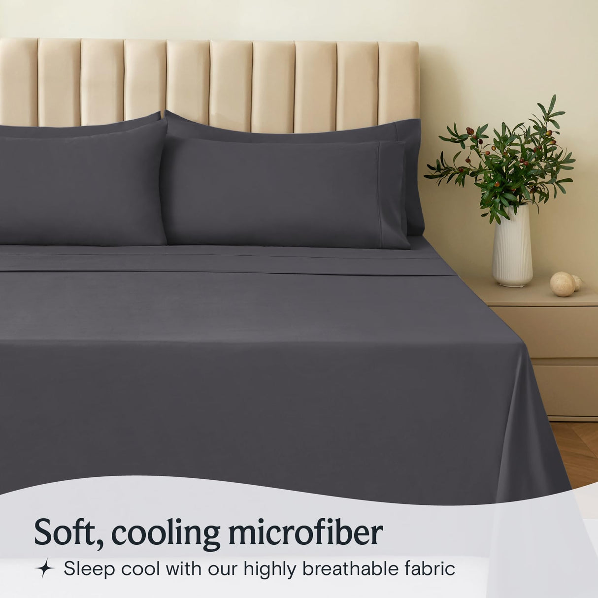 6 PC King Sheet Set, Breathable Luxury Bed Sheets, Deep Pockets 18" Wrinkle Free Cooling Bed