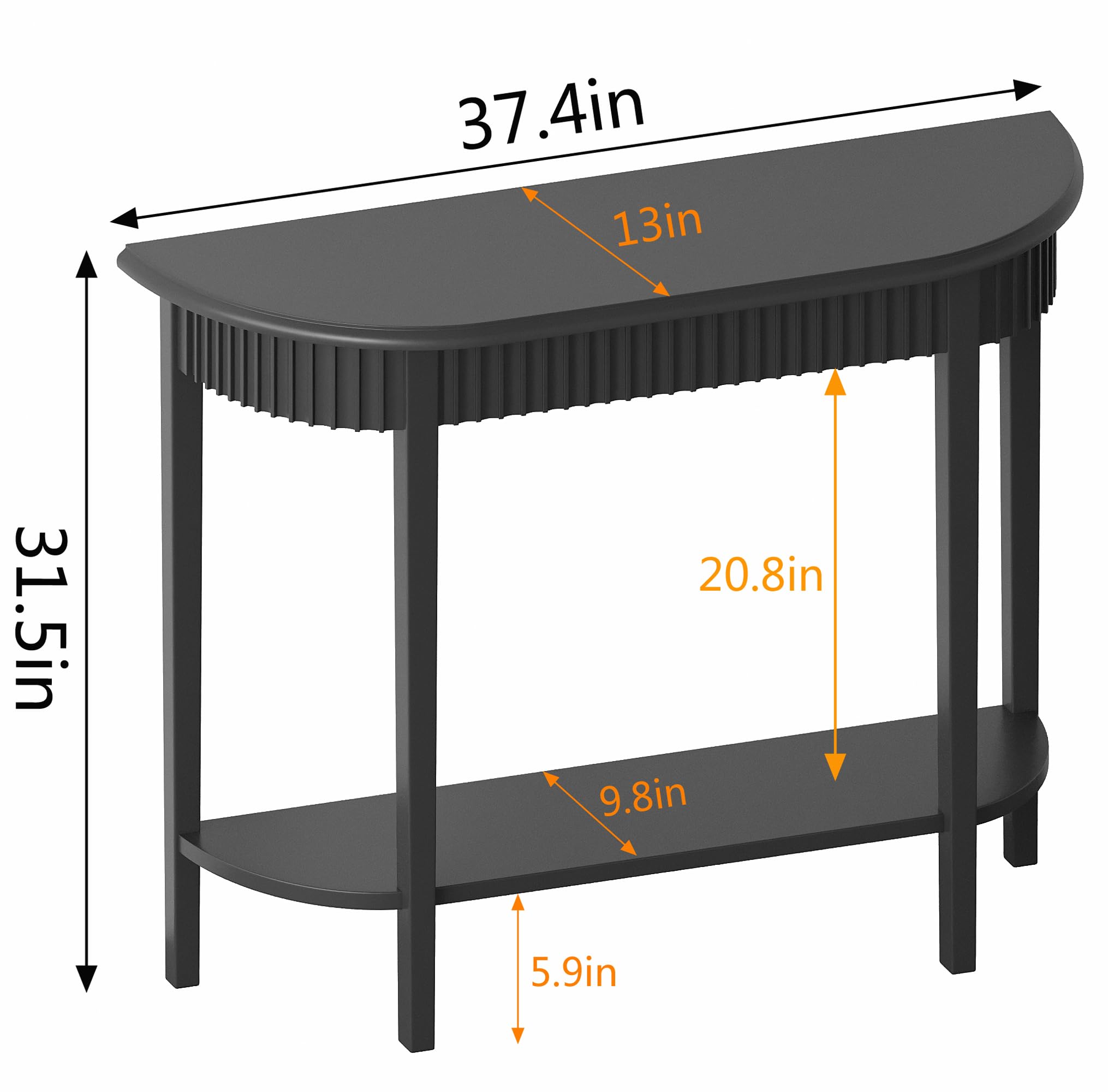 Black Half-Moon 2-Tier Console Table for Entryway