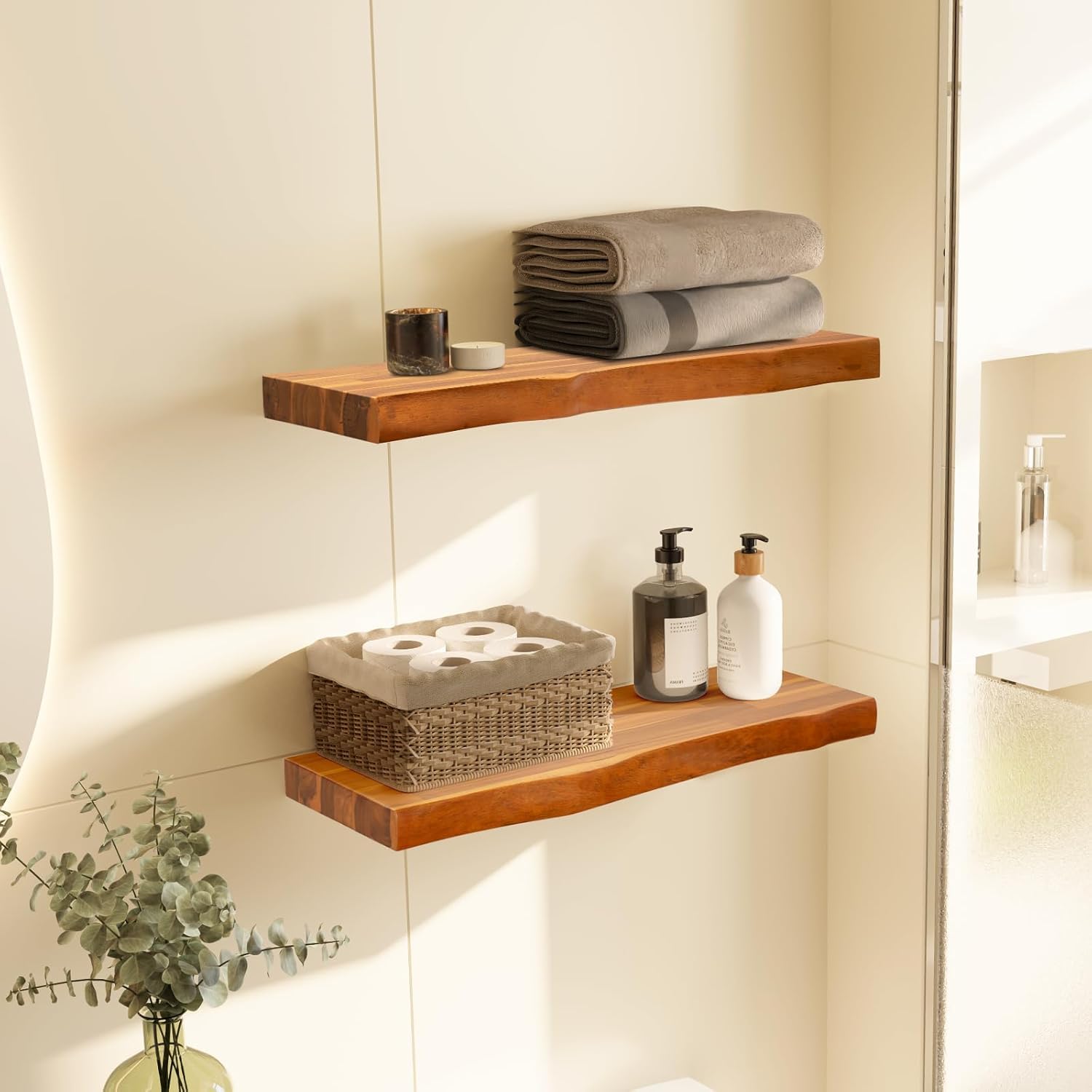 Live Edge Floating Shelves Set of 2 - Solid Wood Floating Shelves for Wall