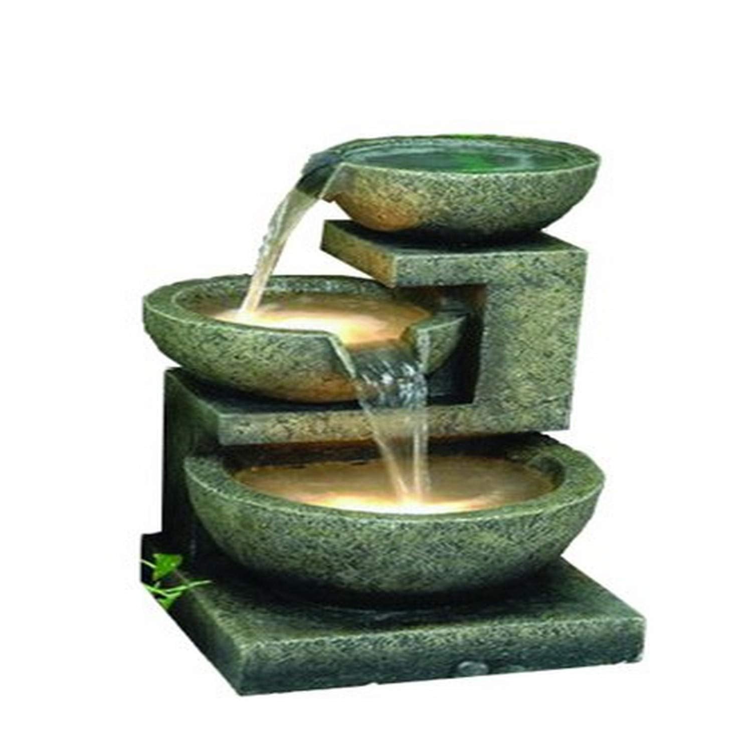 3-Bowl Fountain with 2 Lights, Beige