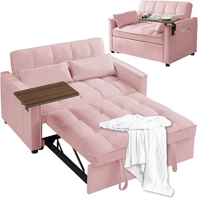 3 in 1 Sleeper Sofa Couch Bed, Modern Velvet Convertible Sofa Bed