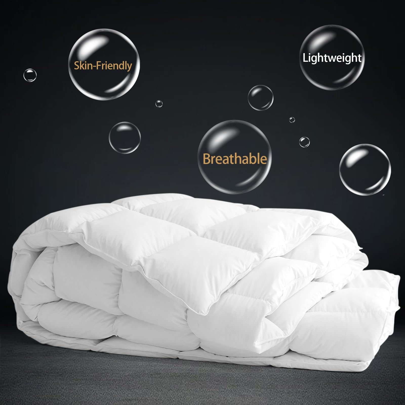 Feather Down Comforter King Size - All Season White Down Duvet Insert, Fluffy Breathable
