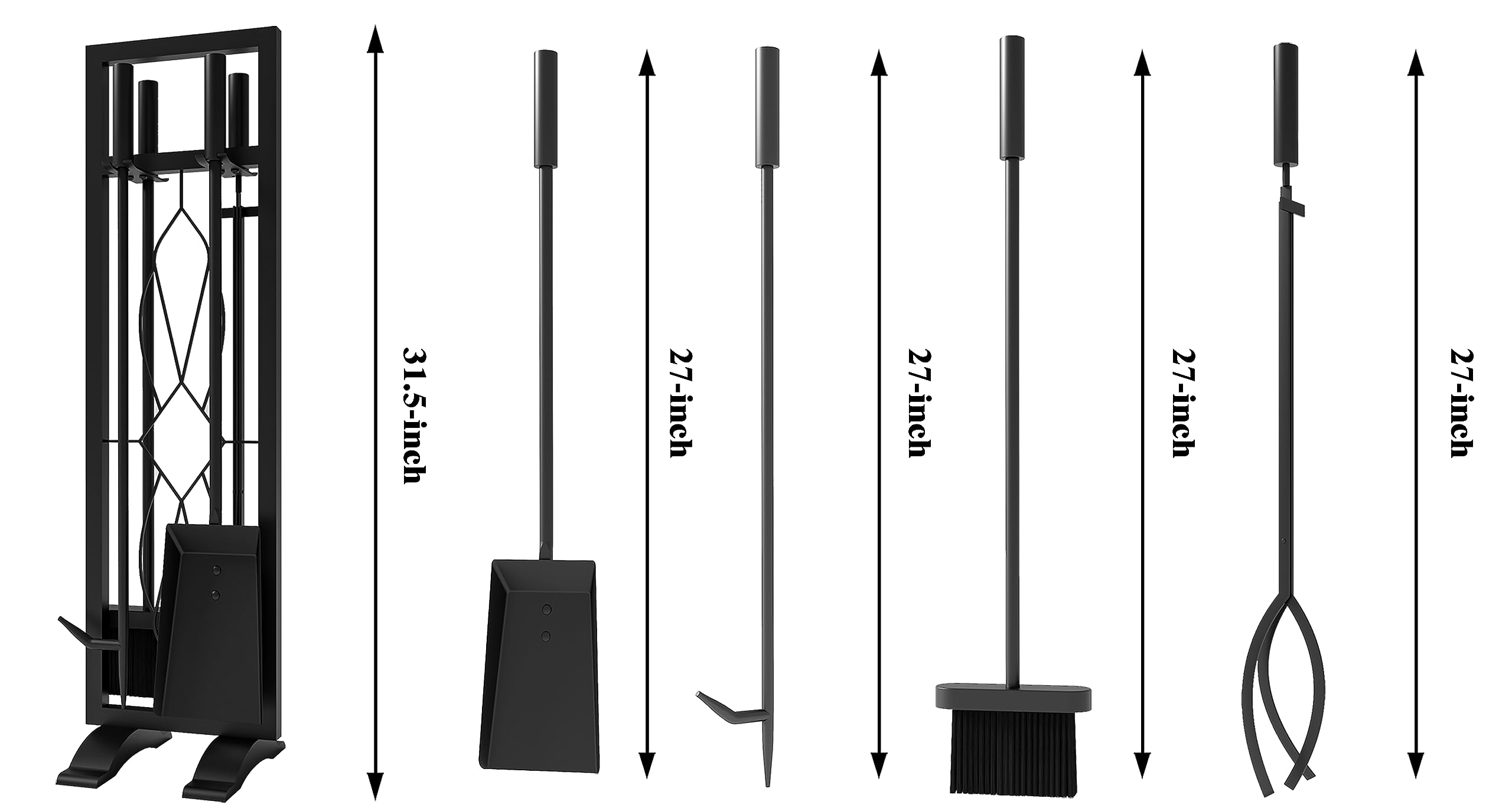 Fireplace Tools Set 5 Pieces Fireside Accessories Fire Kit Stand Woodstove Tools