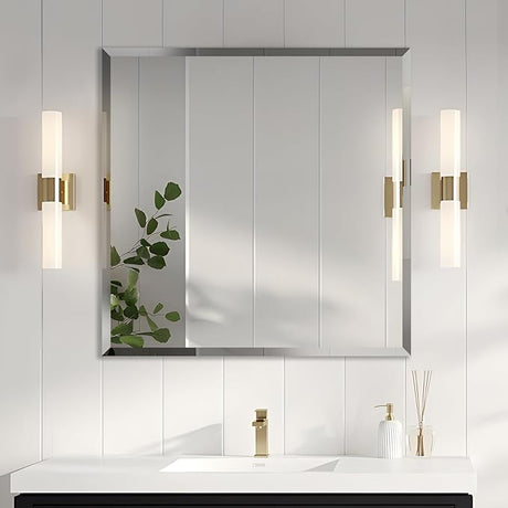 Beveled Mirror, 48"x30" Inch Beveled Frameless Mirror for Bathroom,