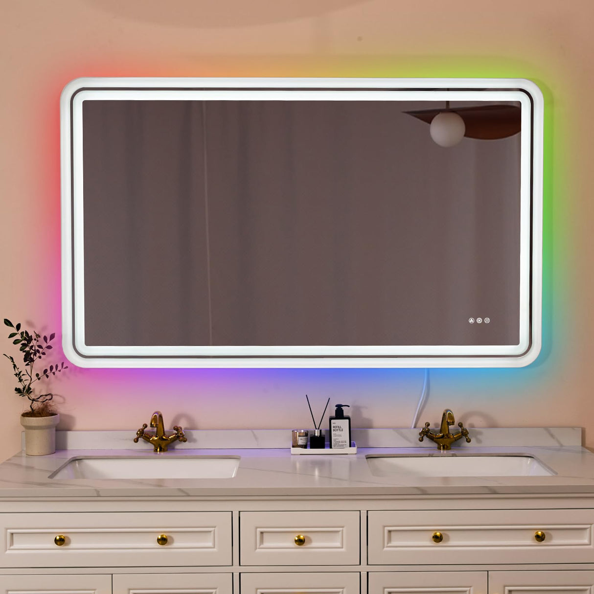 60 x 36 LED Bathroom Mirror RGB Backlit, Lighted Bathroom Mirror for Wall WRGB Backlit