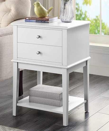 White Nightstand with 2 Drawers Tall 28", Modern Large End Table Living Room