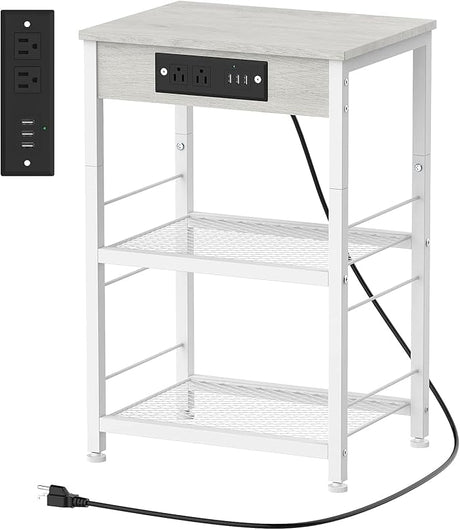 Black Nightstand with Charging Station Industrial End Side Table