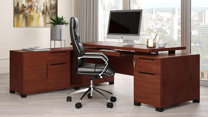 Furniture Modern 79" Ford Executive Desk with Left Return and Filing Cabinets - Light Wood
