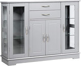 Sideboard Buffet Server Storage Cabinet W/ 2 Drawers, 3 Cabinets and Glass Doors