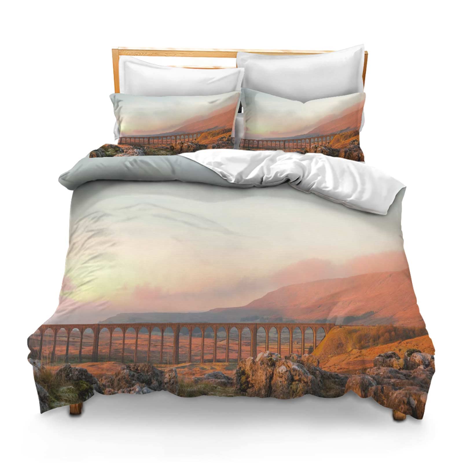 Printed Comforter Cover Set King Size Riblehead Viaduct Viaduct Bridge Riblehead Bedspread Room Decor for Kids Boys and Girls