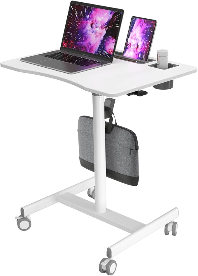 Mobile Standing Desk, 28 inch Rolling Standing Laptop Desk with Cup Holder
