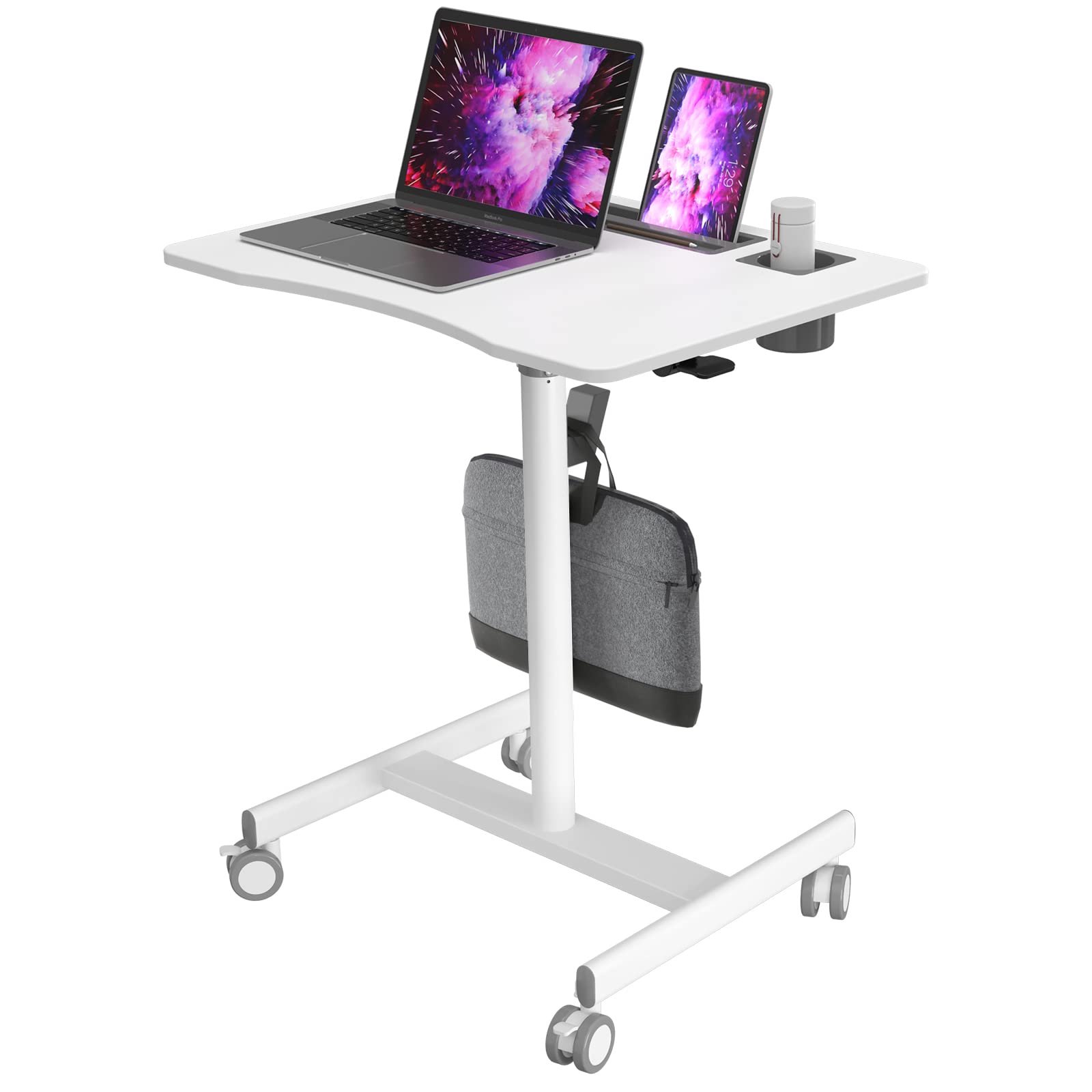 Mobile Standing Desk, 28 inch Rolling Standing Laptop Desk with Cup Holder
