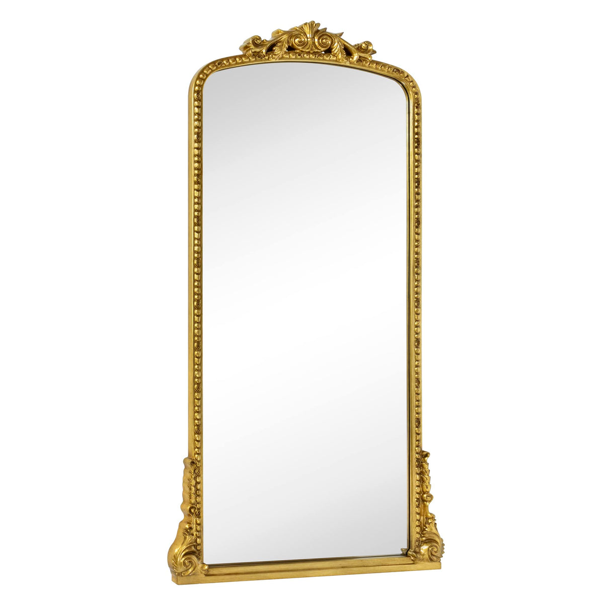 Traditional Ornate Floor Mirror Gold Arched Framed Full Length Wall Mirror Baroque Inspired Full Body Mirror