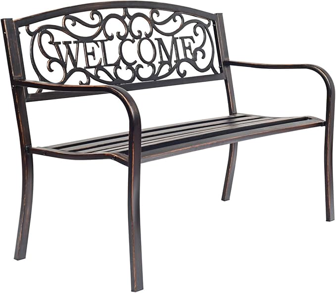 Garden Bench, Sturdy Anti-rust Steel Frame