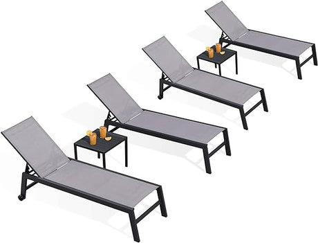 Patio Chaise Lounge Set 4 Pieces Aluminum Outdoor Lounge Chairs