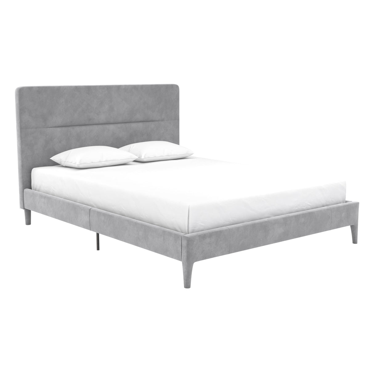 Westerleigh Upholstered Platform Bed with Minimalist Tufted Headboard, Wooden Slat