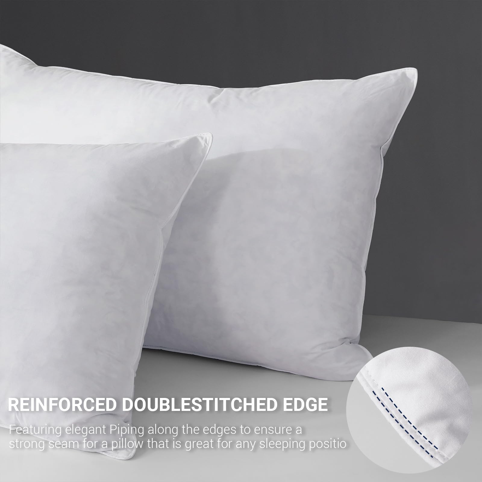 Feather Pillow Standard Queen Size Set of 2 Bed Pillows for Sleeping