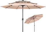 10ft 3 Tier Solar Patio Umbrella, Outdoor Market Umbrellas with 24 LED Lights
