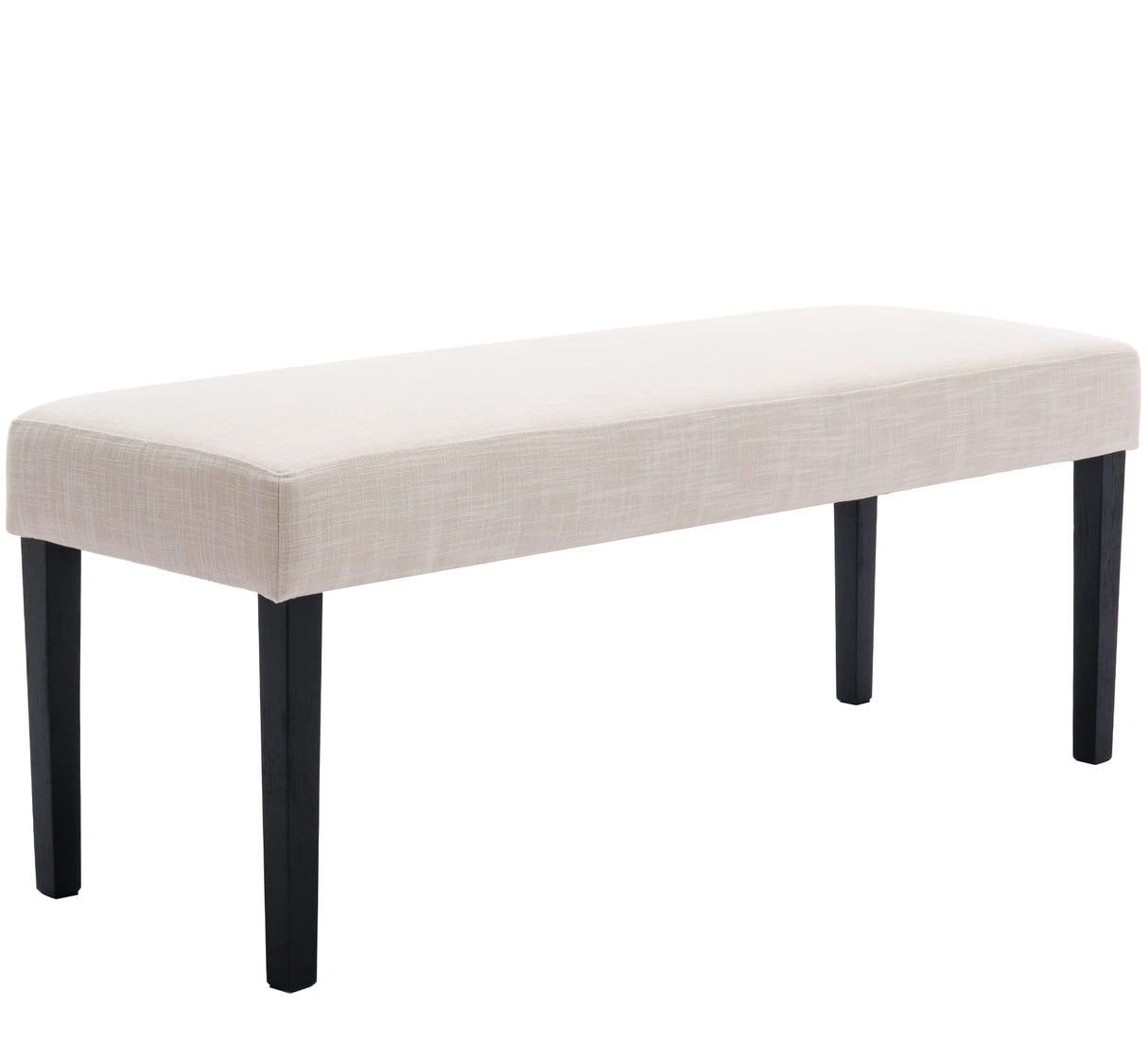 Farmhouse Linen Upholstered Dining Bench, 45" Long Dining Room Bench Seat with Black Wood Legs, Beige