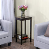 2-Tier Tall End Table with Storage Shelf and Solid Wood Legs