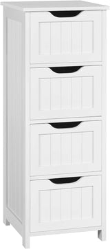 Bathroom Floor Cabinet, Wooden Side Storage Organizer, 4 Drawers Free-Standing Cabinet for