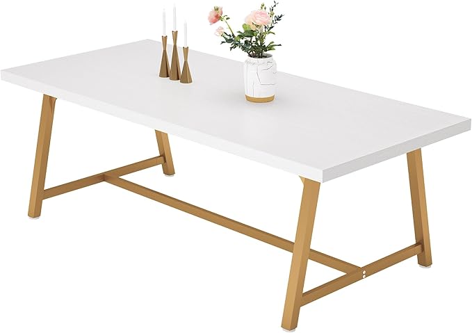 70.87 Inches Dining Table for 8 People, Wooden Kitchen Table with Strong Metal Frame for Big Family,