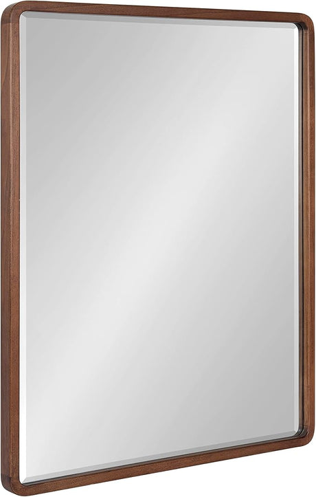 McLean Modern Wood Framed Rounded Rectangle Wall Mirror, 20 x 36, Walnut Brown