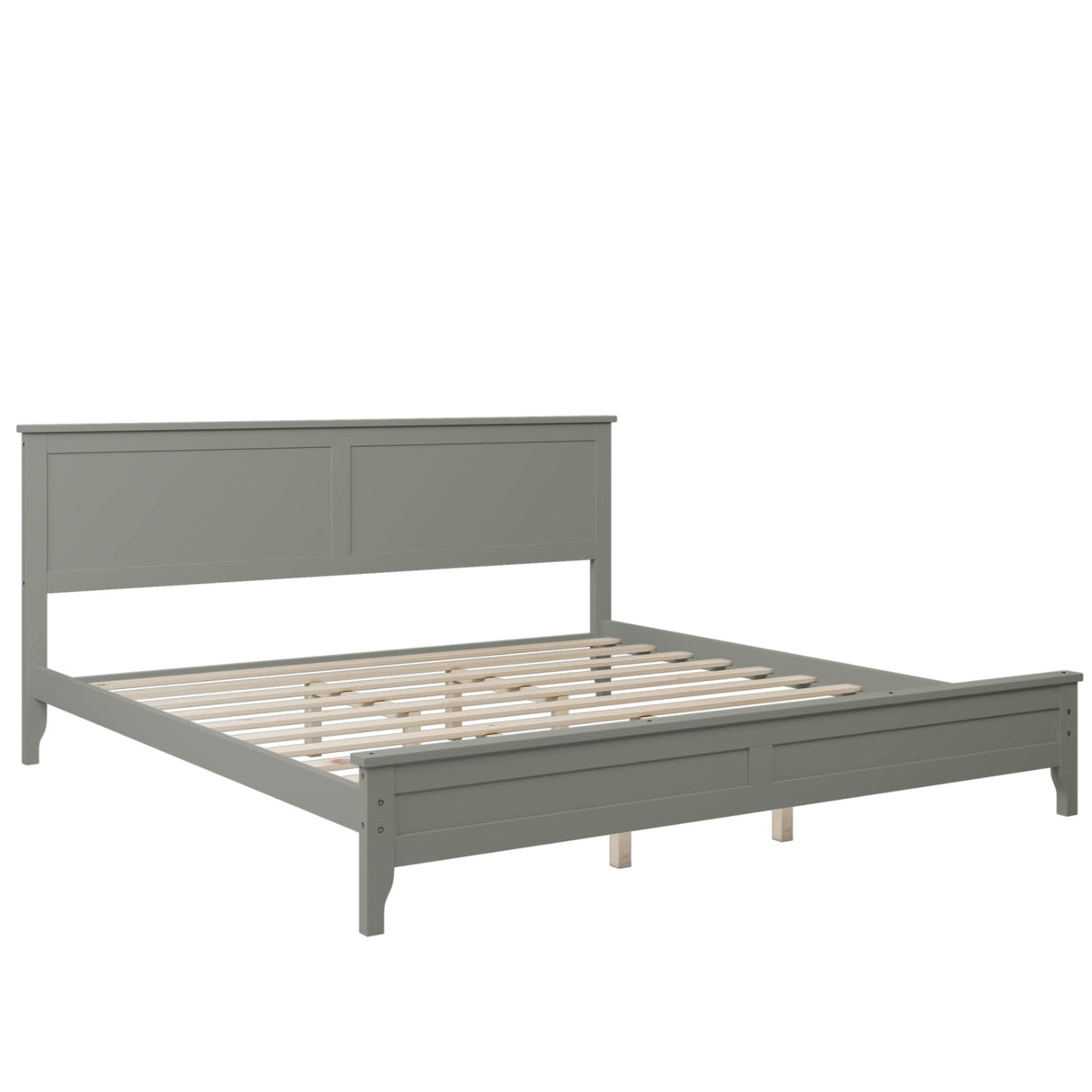 Grant Modern King Size Platform Bed with Slats and Headboard, Neutral Gray